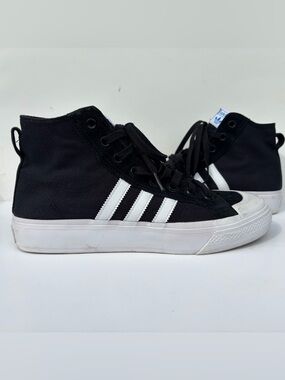 Adidas Black and White High-Top Canvas Sneakers Skateboarding Shoes Size 9